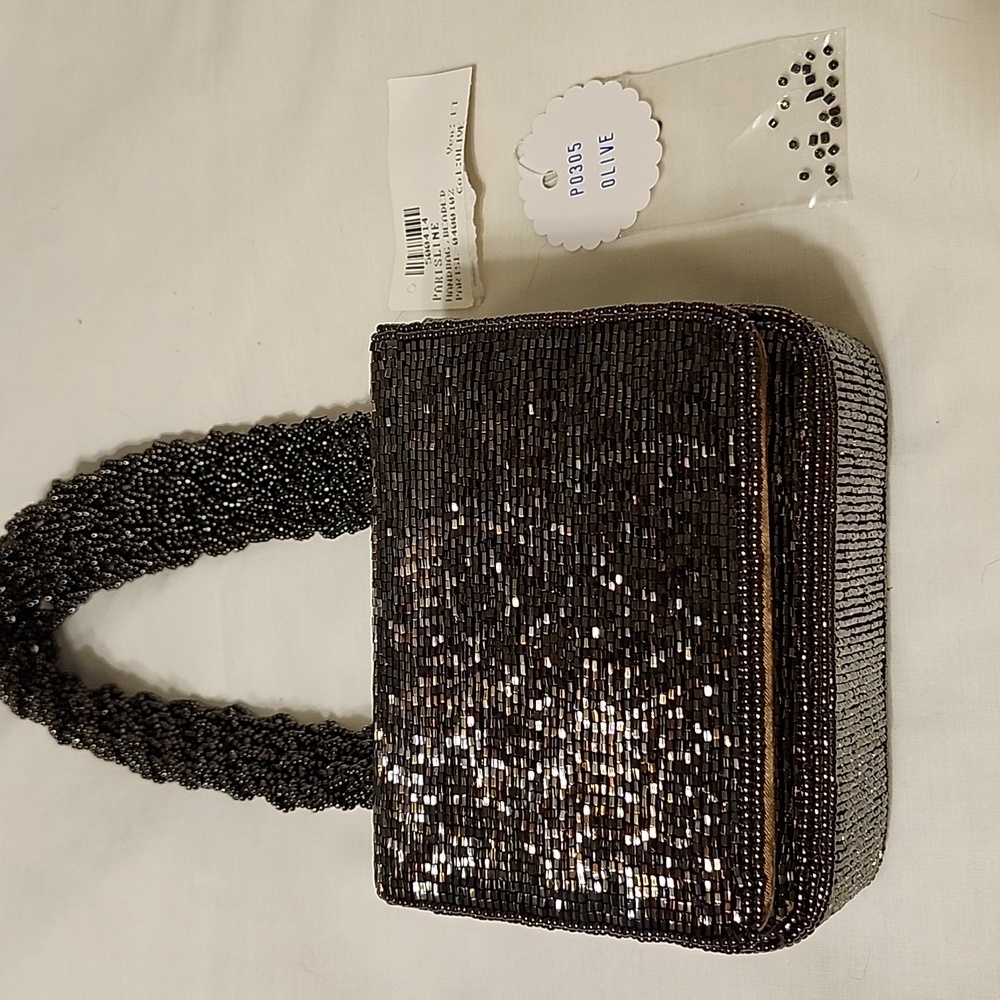 Evening Treasures Olive Green Beaded Bag
